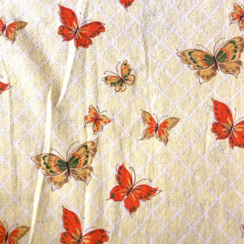 Vtg‎ 70s Butterflies King Blanket Bedspread Orange Yellow Lattice 1 80